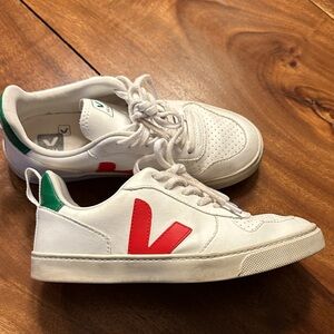 Veja White Sneakers with Red and Green Accents